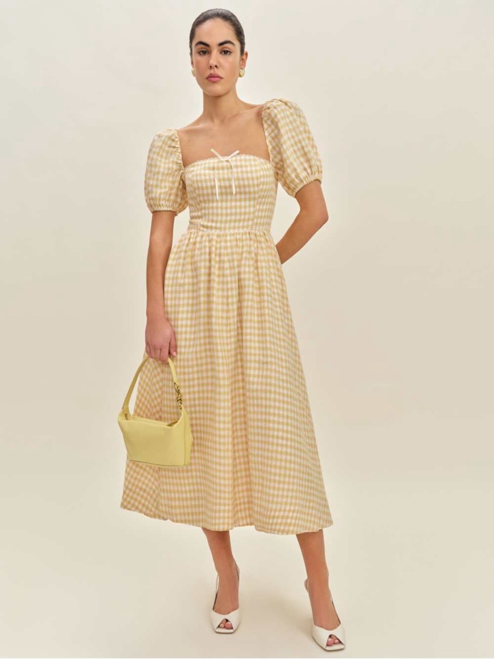 Reformation Marella Yellow Gingham Midi Dress